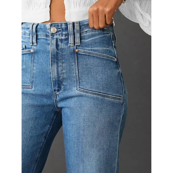 Women’s Wide Leg Jeans Stretchy High Waist Casual Denim Pants - Picture 4 of 5